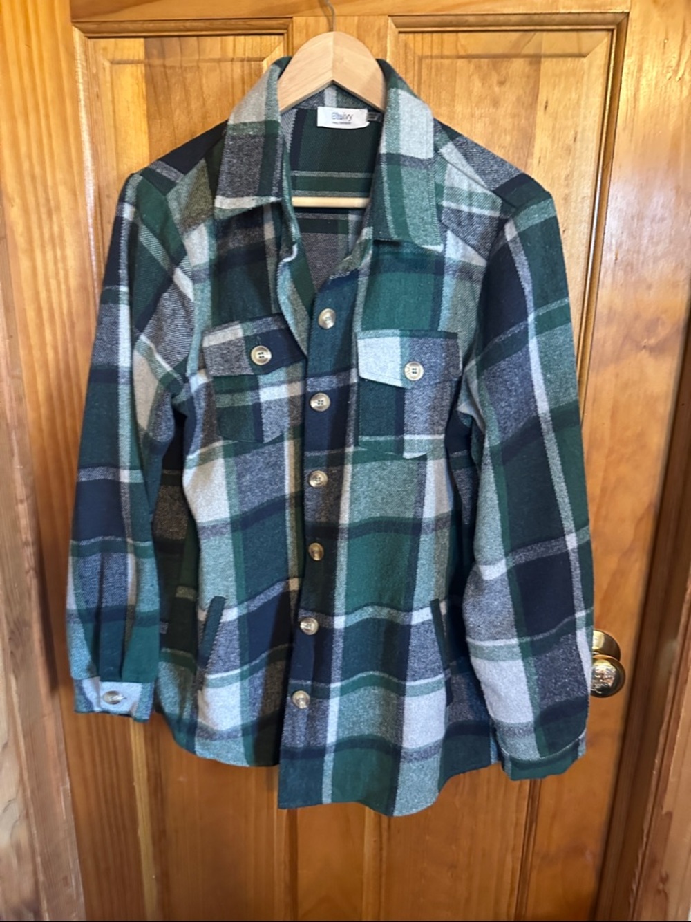 Bluivy Green and Navy Plaid Shirt Jacket